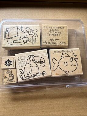 Twelve Stampin' Up! Wood Mounted Valentine Animal Stamps EUC